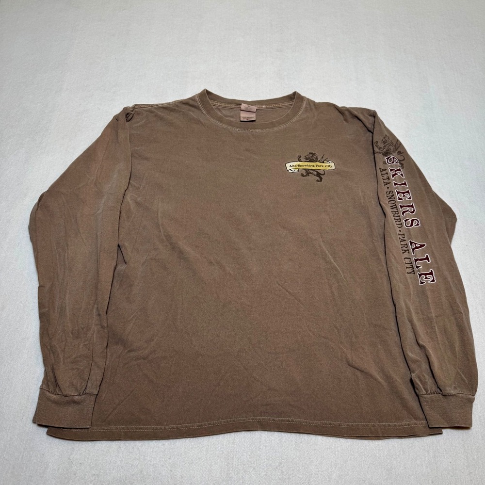 Anvil Skiers Ale Long Sleeve T-Shirt Mens Large Brown Alta Snowbird Park City UT